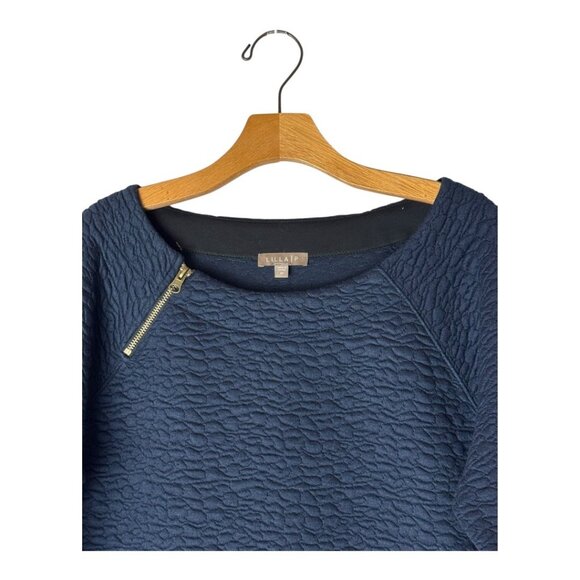 Lilla P Dress Women Medium Navy Blue Quilted Zipper Boat Neck Shift Mini NWT - Picture 4 of 10